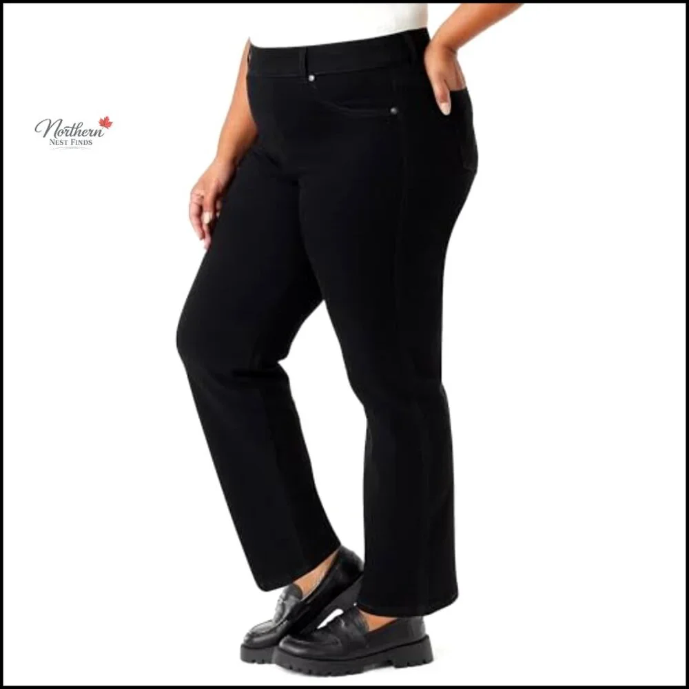 Pull-On High Rise Straight Leg Jeans with Elastic Waist - Picture 3 of 3